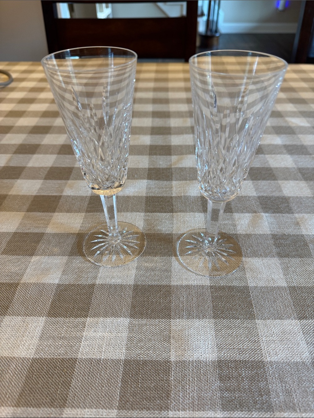 Waterford Crystal Lismore Clear Cut Champagne Flutes Pair